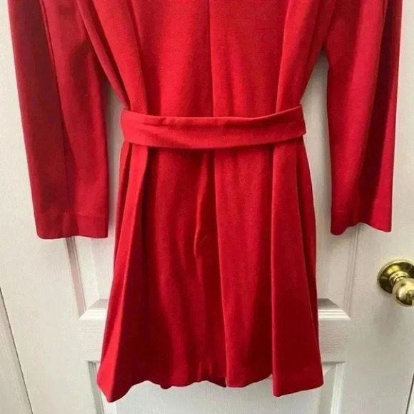 Vintage Le Chateau Trench Coat Red Ponte Knit Duster Blazer Belted Y2K Small - Picture 10 of 16